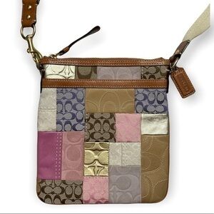 Coach purple tan pink patchwork crossbody swingpack